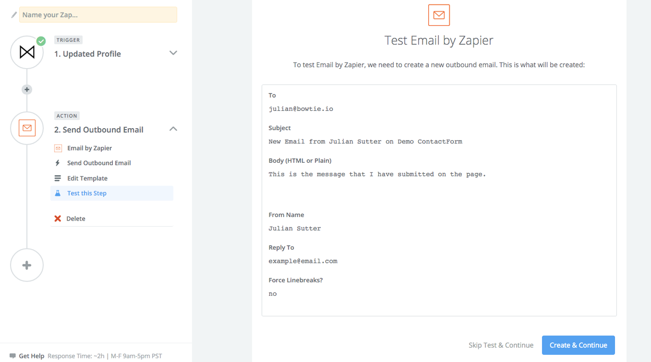 zapier email dataout